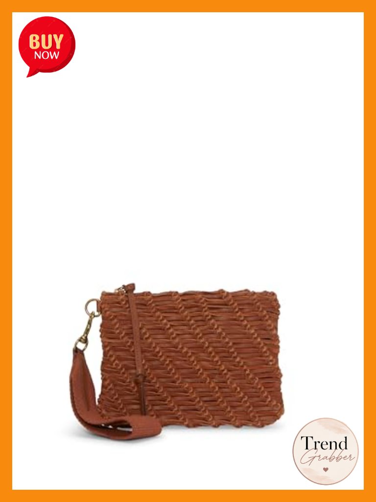 Woven Leather Wristlet Zipper Closure Handbag